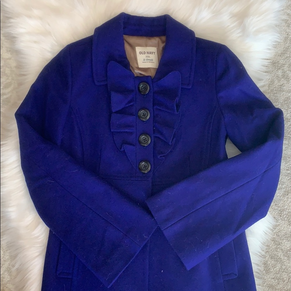 Royal Blue Ruffled Wool Peacoat - Picture 7 of 7